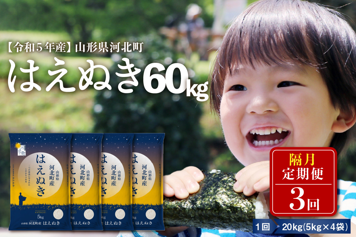 
【令和5年産米】※選べる配送時期※ はえぬき60kg（20kg×3回）隔月定期便 山形県産【米COMEかほく協同組合】
