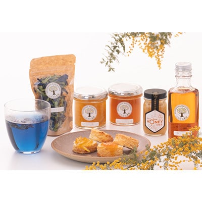 【のし付き・お中元】生蜂蜜・梅シロップ・ジャム2種・バタフライピーバラエティセット　BB-2004C