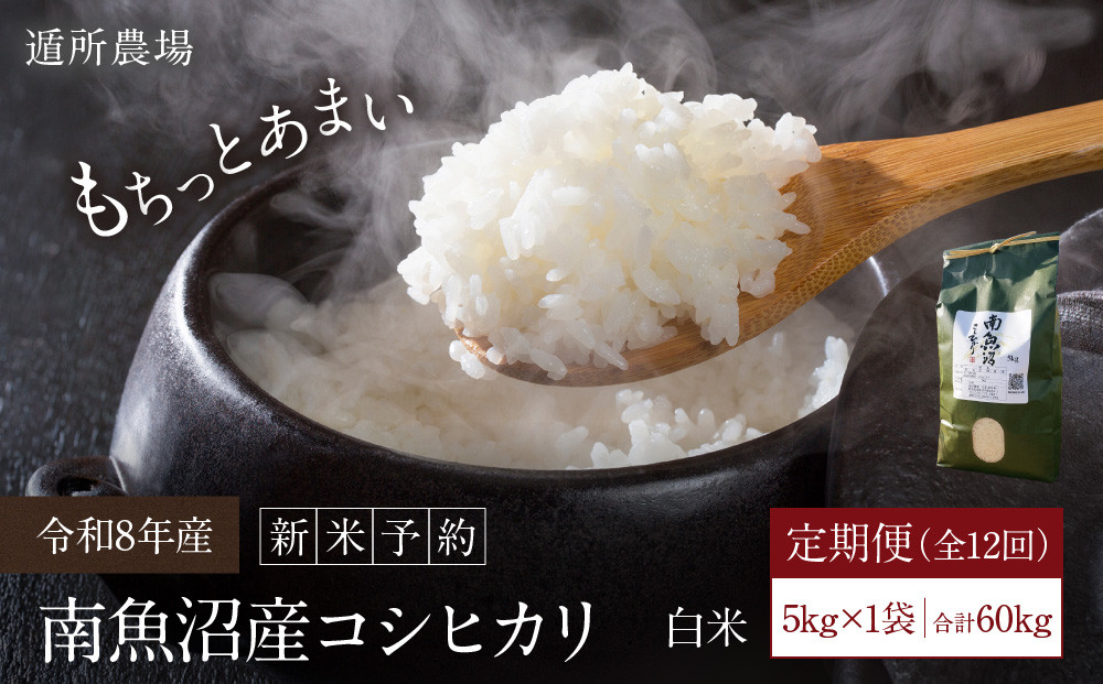【令和8年産新米予約】【お米定期便/全１２回】南魚沼産コシヒカリ　　白米５ｋｇ【定期便 銘柄米 ブランド米 精米 こしひかり コシヒカリ 魚沼産 新潟米 お米 米 こめ コメ】【2026年10月中旬か