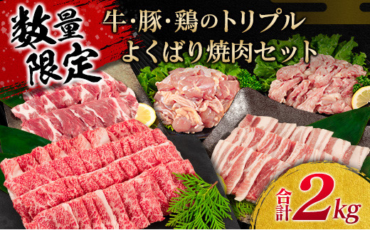 
数量限定 牛肉 豚肉 鶏肉 トリプル よくばり 焼肉 セット 合計2kg 宮崎牛 ブランド牛 黒毛和牛 国産 食品 高級 贅沢 ご褒美 お祝 人気 おすすめ おかず お弁当 BBQ キャンプ グランピング お取り寄せ グルメ 詰め合わせ 大容量 宮崎県 日南市 送料無料_C73-21
