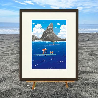 ふるさと納税 茅ヶ崎市 湘南・茅ヶ崎で描く、海を感じるイラストアート『ジークレーアートフレーム　SL-17』(大:四つ切)