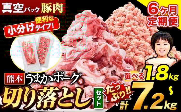 
            【6ヶ月定期便】豚肉 切り落とし ＆ ミンチ ハーフセット 1.8kg ~ 7.2kg 豚 細切れ こま切れ 豚こま 豚小間切れ 豚しゃぶ 小分け 訳あり 訳有 ひき肉 うまかポーク 傷 規格外 ぶた肉 ぶた 真空パック 数量限定 簡易包装 冷凍 《お申込み月の翌月から出荷開始》 st-p
          