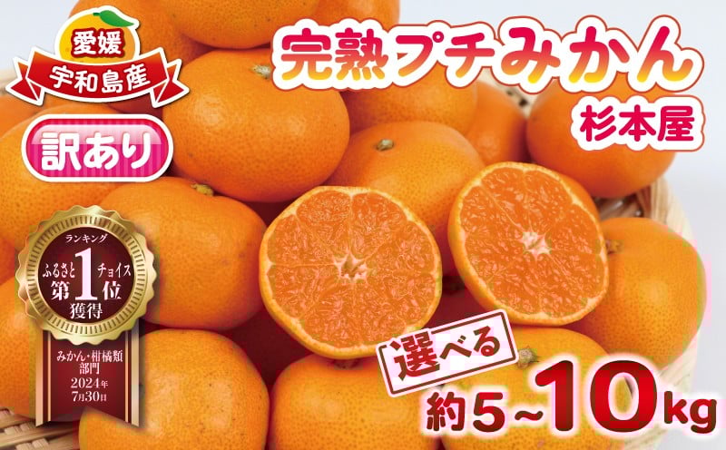 
                  【11/10~12/20発送予定】 みかん 訳あり 完熟 プチ みかん 早生みかん 選べる 内容量 5kg ~ 10kg 杉本屋 完熟みかん mikan わけあり 小玉みかん 小みかん 愛媛みかん 愛媛蜜柑 愛媛ミカン 温州 早生温州 温州みかん 果物 くだもの フルーツ 柑橘 みかん 蜜柑 産地直送 数量限定 国産 愛媛 宇和島 B010-143003～018
                