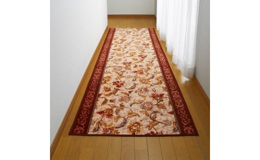 
            日本製 廊下カーペット 65cm×240cm ＜オリエンタル更紗＞ 滑り止め加工 (エンジ)【1273291】
          