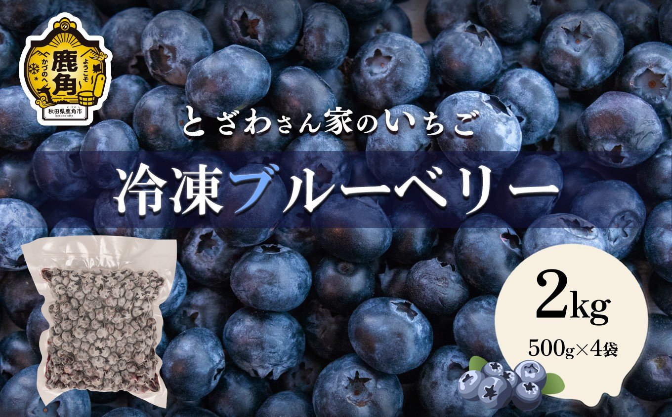 
            鹿角産 冷凍ブルーベリー2kg（500g×4袋）サイズMIX【とざわさん家のいちご】旬 県産 ブルーベリー 国産ブルーベリー 真空 真空パック 小分け お中元 お歳暮 お取り寄せ 母の日 父の日 グルメ ギフト 故郷 秋田 あきた 鹿角市 鹿角 送料無料
          
