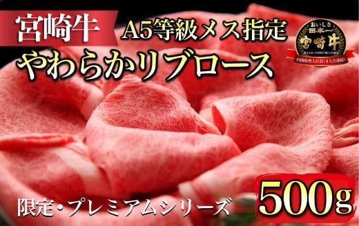 
            【限定・プレミアムシリーズ】厳選宮崎牛メス指定 A5等級リブロースすき焼き 500g（国産 牛肉 黒毛和牛 宮崎牛 希少部位 ロース すき焼き用 冷凍 内閣総理大臣賞）
          