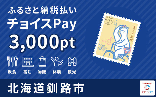 
釧路市チョイスPay 3,000pt（1pt＝1円） F4F-1492【会員限定のお礼の品】
