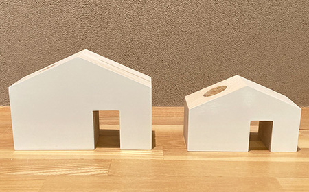 ヒノキ無垢材のおうち型のペン立て大・小2個セット ｜ インテリア 小物入れ 文房具 ペンスタンド 卓上 デスク収納 収納ボックス 印鑑立て メモ挿し オフィス 玄関 おしゃれ  かわいい デザイン 檜