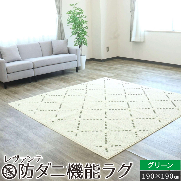 レヴァンテ [防ダニ機能ラグ] グリーン 190×190 [4894]