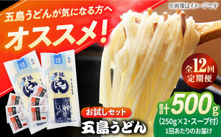 【12回定期便】五島うどん 白乾麺 250g×2袋＆あごだし6袋 [PAS049] 