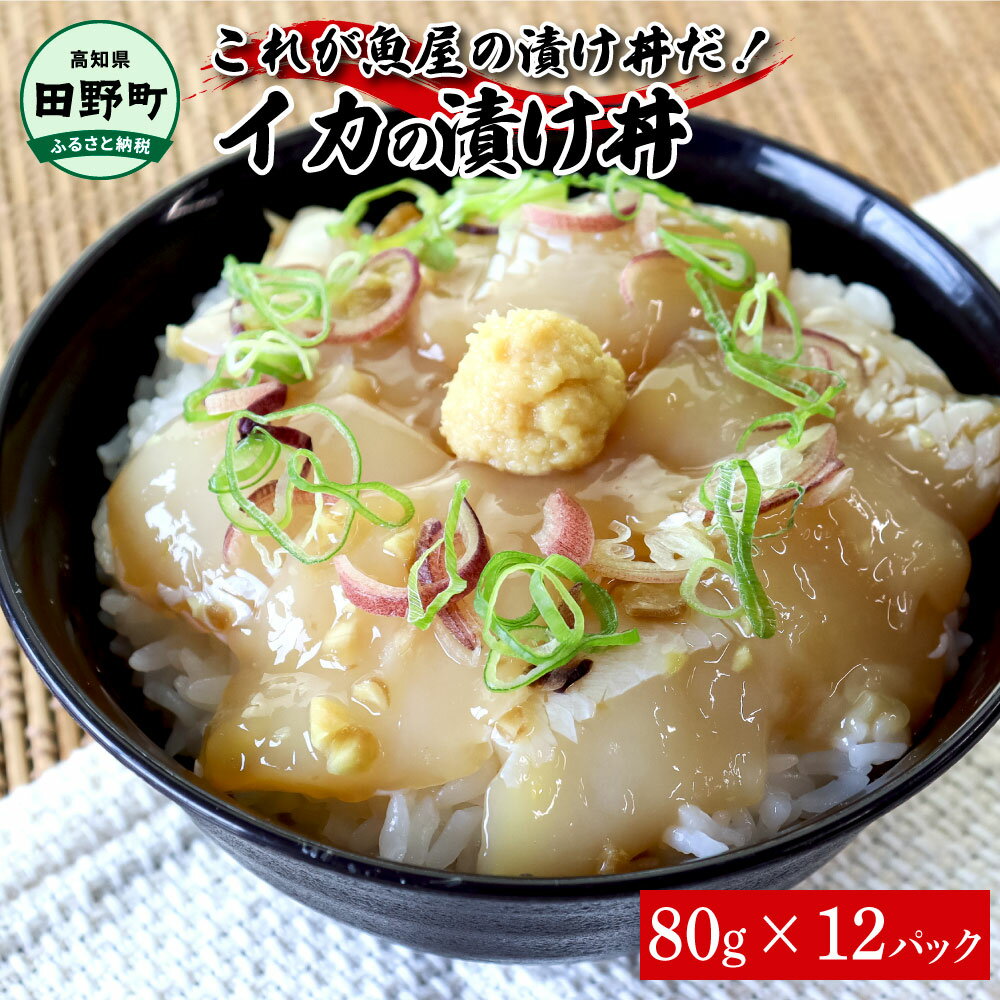 【ふるさと納税】イカ 漬け丼 80g×12P 12パック 烏賊 いか 漬け 醤油漬け どんぶり 丼 海鮮丼 刺身 おつまみ おかず 惣菜 肴 海鮮 おいしい ごはんのお供 特製タレ 真空パック 個食 個包装 小分け 簡単 お取り寄せ 冷凍 配送 高知 田野町 ふるさとのうぜい 故郷納税 10500円