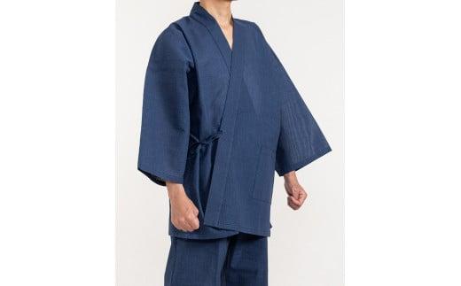 061-12　【紺・Lサイズ】織り・縫製　地元遠州製　しじら織（豆網代）作務衣