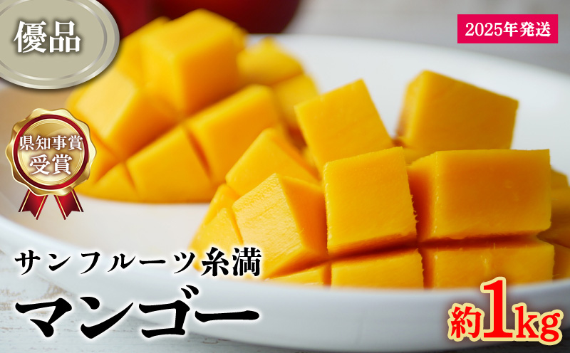 【2025年発送】県知事賞受賞　サンフルーツ糸満　マンゴー優品　約1kg 産地直送 先行予約 フルーツ 果物 くだもの アップルマンゴー アップル アーウィン種 濃厚 デザート 贅沢 旬の果物 甘い おすすめ プレゼント 贈答 冷蔵 国産 沖縄 沖縄県産