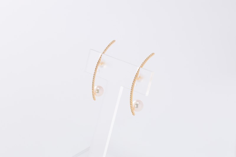 【K18】7.0-7.5mm アコヤ真珠ダイヤロングピアス/K18LEP0155