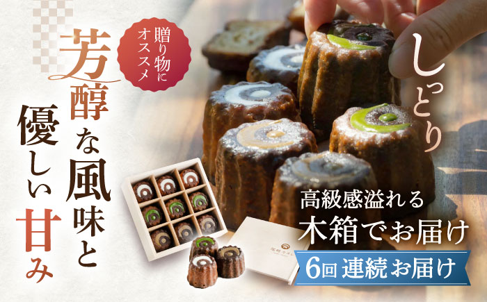 【6回定期便】焼菓子 尾崎カヌレ 木箱入り 毎月9個お届け！ 計54個【菓舗いさみ屋】[OBB017] / どらやき ドラヤキ 和菓子 和風スイーツ どら焼き 生クリーム クリームどら焼き 和スイーツ