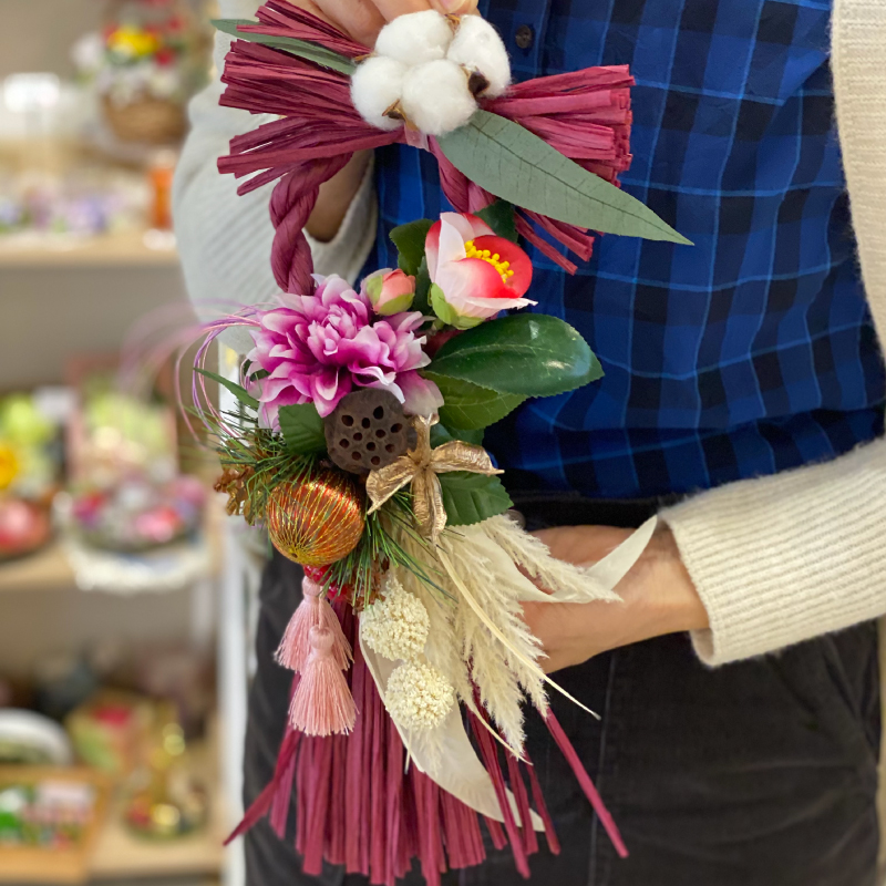 お正月しめ縄飾り ワイン 花 手作り アレンジメント ドライフラワー プリザーブドフラワー 花飾り 正月飾り インテリア 贈り物