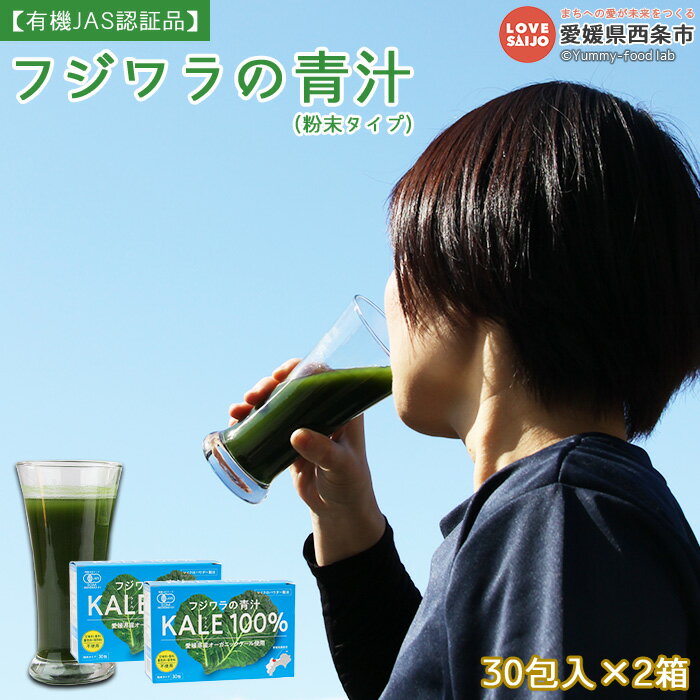 【ふるさと納税】＜フジワラの青汁・粉末タイプ(30包入)×2箱＞ ※翌月末迄に順次出荷します。 有機JAS認証品 ケール 国産 香料・着色料・保存料・甘味料無添加 無糖 糖質0 溶けやすい 野菜粉末 愛媛県 西条市 【常温】