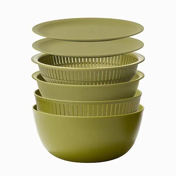 米とぎにも使える ザル ボウル 6点セット LBK-10 グリーン ／ キッチン用品 調理器具 耐熱 重ねて収納 コンパクト ライクイット like-it 奈良県 葛城市【like021-1A】