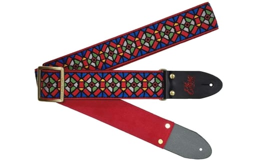 【ギターストラップ】 Elara Straps Stained Glass Red/Blue 郡上市 レザー 真鍮バックル ウルトラスエード プロ仕様 エレキ アコギ ベース Ksound 小林楽器店