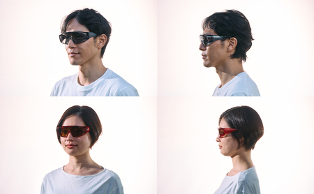 メガネの上から掛けられるサングラス オーバーグラス「Otani（オータニ）」フレームセンターレス、視界の広いゴーグルタイプ「颯（はやて）」(5)レッド／ペールブラウン