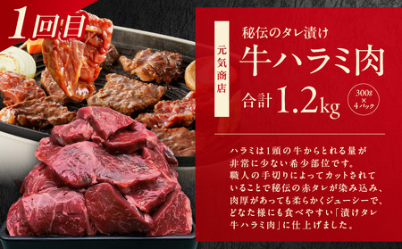 1位獲得の肉 定期便 全3回【牛肉 焼肉 牛タン ハラミ 牛ヒレ お肉 福袋 訳あり サイズ不揃い 毎月配送コース】