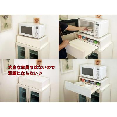 ふるさと納税 大川市 ハンドメイド・パイン材 レンジ下スライドトレー ホワイト色　隠す収納タイプ |  | 01