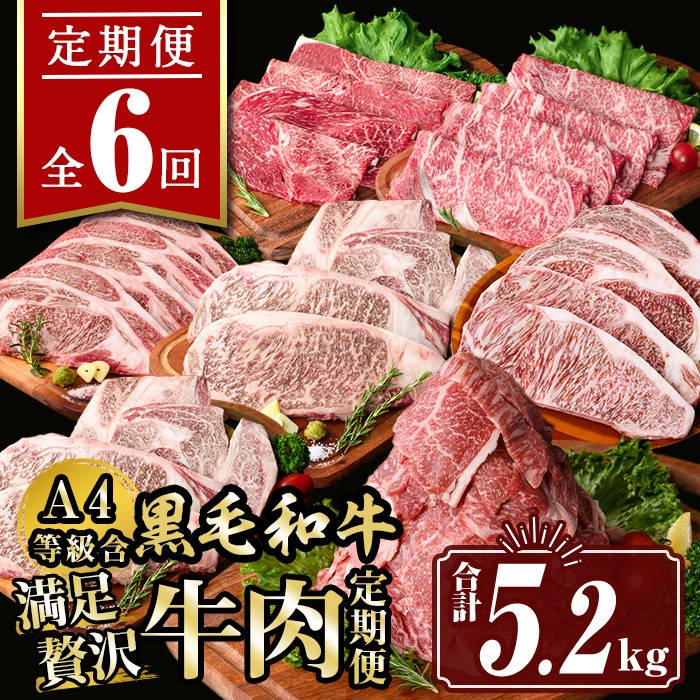 isa513 【定期便６回】満足贅沢 牛肉定期便(合計5.2kg) 肉 牛肉 霜降り すきやき しゃぶしゃぶ 牛しゃぶ サーロイン リブロース ステーキ 冷凍 カタロース 肩ロース BBQ アウトドア 【サンキョーミート株式会社】