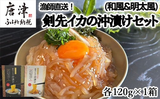 
            新鮮！漁師直送！剣先イカの沖漬け(和風&明太風)セット 各120g×1箱  漁師飯 肴 おつまみ ご飯のお供 ギフト
          