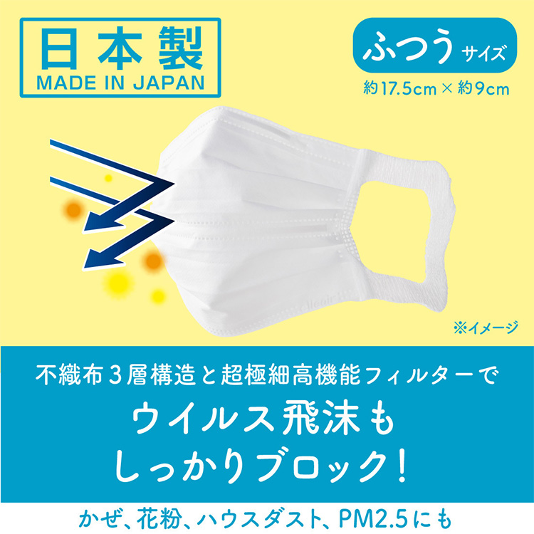 エリエール製 不織布マスク ムレ爽快 ふつうサイズ 30枚×18箱 【ハイパーブロックマスク】≪使い捨てマスク 白 三層構造 飛沫防止 花粉 ハウスダスト PM2.5 BFE99% 日本製 国産≫_イ