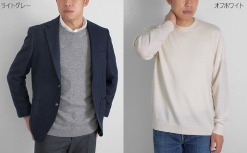  カシミヤ100％ クルーネックセーター （メンズ） ライトグレー・LL 新潟県 五泉市 高橋ニット株式会社