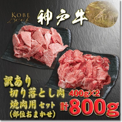 訳あり 神戸牛 切落し肉・焼肉用 400gずつ 計800g YBSY2【2026年4月より順次発送】【配送不可地域：離島】