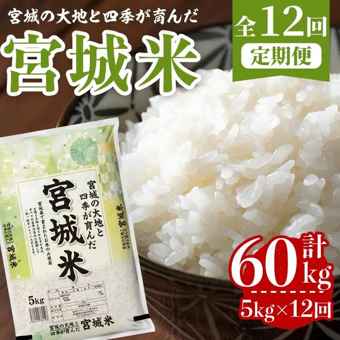 【12回定期便】宮城米 計60kg (5kg×12回配送) ブレンド米 業務用 お米 おこめ 米 コメ 白米 ご飯 ごはん おにぎり お弁当 頒布会 【登米ライスサービス株式会社】tm831