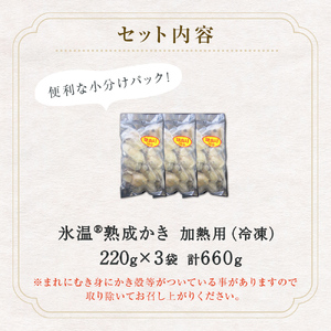 訳あり 氷温熟成かき （加熱用・サイズ不揃い） 220ｇ × 3パック まるたか水産 牡蠣
