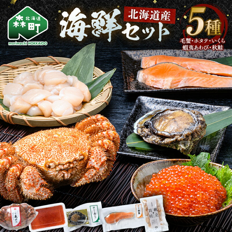 【ふるさと納税】北海道産 海鮮五種 極み特選セット （毛蟹・ホタテ・いくら・蝦夷あわび・秋鮭） ＜ワイエスフーズ＞ 森町 海産物 魚貝類 ふるさと納税 北海道 mr1-1329