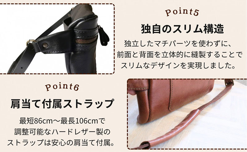 【万能Mサイズ】本革スリムボディバッグ【キャメル】 博多革工房 Japlish ジャプリッシュ
