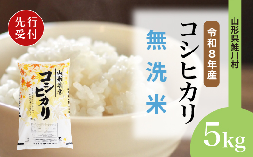 ＜令和8年産米先行受付＞ 令和9年6月中旬発送　こしひかり 【無洗米】 5kg （5kg×1袋） 鮭川村