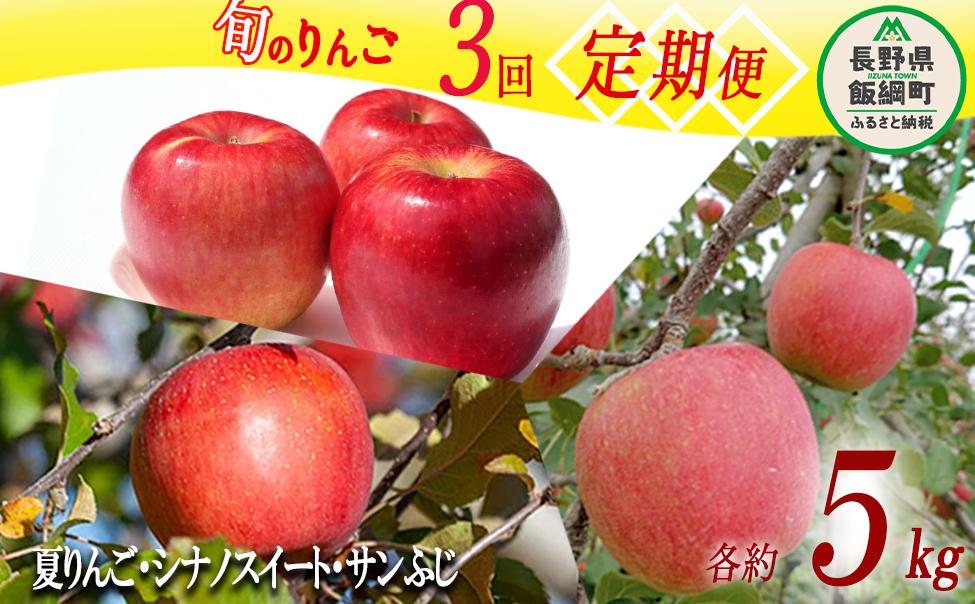 旬のりんご 訳あり 3種 《 定期便 》 5kg × 3回 Cコース 沖縄県への配送不可 2025年9月上旬頃から2025年12月中旬頃まで順次発送予定 ふるさと振興公社 長野県 飯綱町 [0299]
