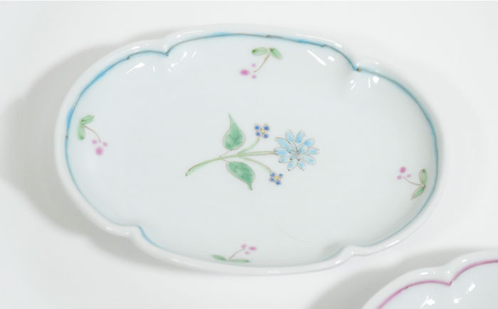 【波佐見焼】一つ花 木瓜型 小皿 ペアセット【藍水】 [GB40]