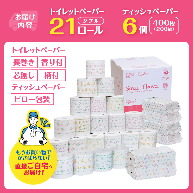 大容量 プレミアム 『スマートフラワー』 最高級 トイレットペーパーとティッシュペーパーの詰め合わせ(a1826)
