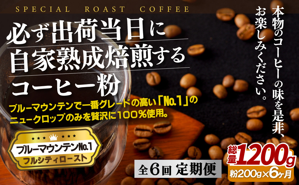 
E270z 【6回定期便】必ず出荷日に自家熟成焙煎 ブルーマウンテンNo.1粉(200g) コーヒー粉
