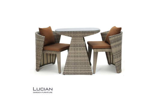 LUCIAN ラタン調ガーデンテーブル3点セット グレージュ 2人掛け luc001 ／ コスティック インテリア 屋外テーブル テラス コンパクト 省スペース設計 奈良県 御所市