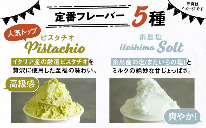 【全3回定期便】ジェラート カップ 10個セット：おすすめ5種類×各2個( ピスタチオ 塩 抹茶 ビターチョコ キャラメル ) 糸島市 / LoiterMarket ロイターマーケット [AGD017