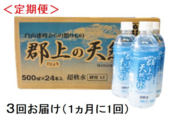 【ふるさと納税】（定期便）清流長良川源流「郡上の天然水」500ml(24本入)1箱×3回お届け / 水 ソフトドリンク 水 炭酸水 45000円