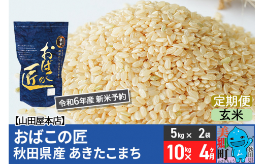 【玄米】＜令和6年産 新米予約＞《定期便4ヶ月》おばこの匠 秋田県産あきたこまち 10kg×4回 計40kg 4か月 4ヵ月 4カ月 4ケ月 秋田こまち お米