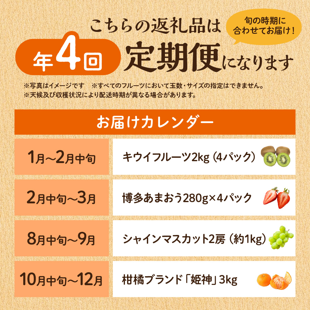 【定期便/年4回】JAむなかた厳選!人気のフルーツ定期便【ほたるの里】_HB0140