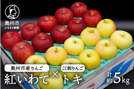 数量限定 奥州市産りんご（紅いわて）と江刺りんご（トキ）のセット 5kg（14～20玉） 【10月中旬以降お届け】 離島配送不可 [AQ025]