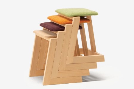 (21013006)ハンの木の家具 スタッキングスツール（布座）オレンジ