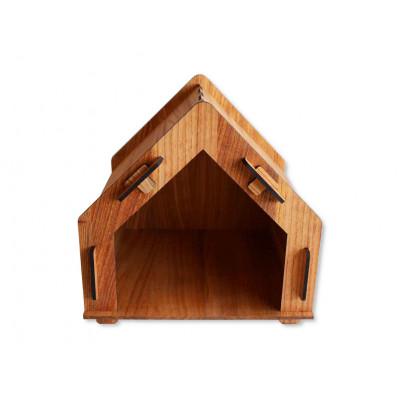 ふるさと納税 大川市 【木製ドッグケージ】いつでもおうち(さんかく屋根型)フード入れ付き　カメヤ家具工芸の大川家具