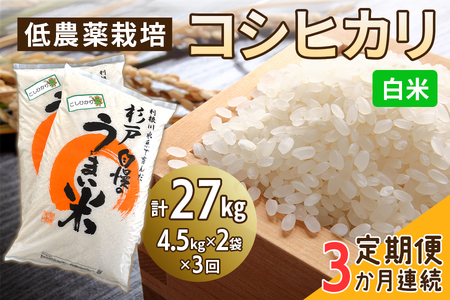 低農薬栽培 コシヒカリ 選べる白米 3ヶ月連続定期便＜計27kg（4.5kg×2袋×3回）＞ | 米 お米 コメ ご飯 お取り寄せ 贈り物 上原農場 埼玉県 杉戸町