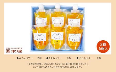 フルーツゼリー ちゅるちゅるゼリー 柑橘 3種 合計6個 セット みかん きよみ せとか 柑橘王国愛媛 永久堂